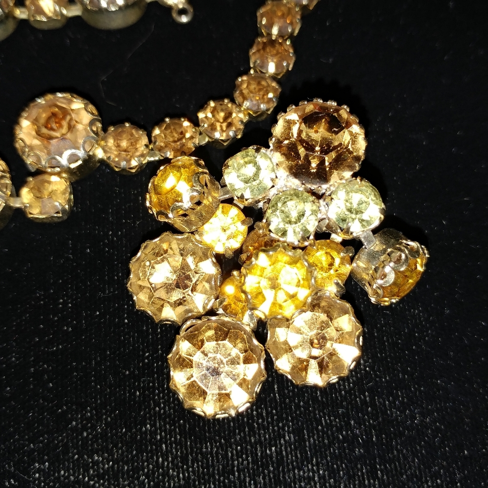 Showstopper Rhinestone Demi-parure Reverse Ombre Topaz Yellow Huge Fall Bling - Picture 6 of 14